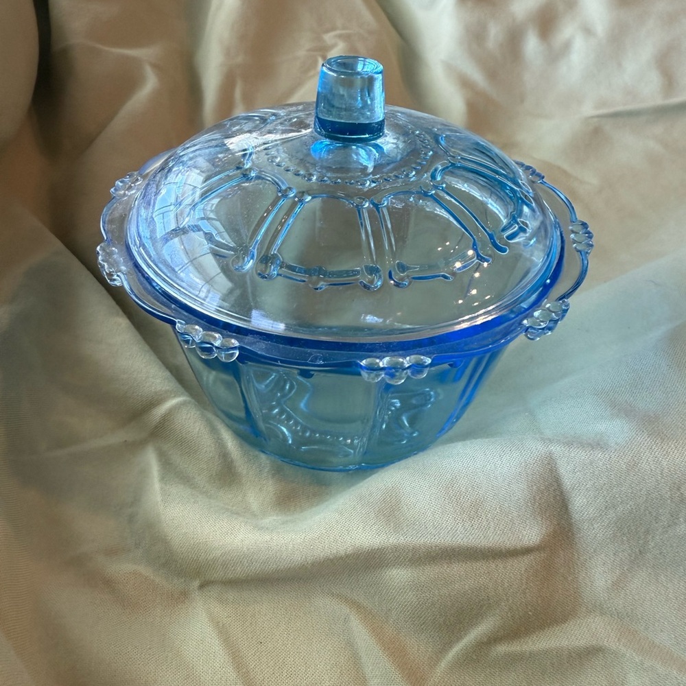 Elegant Blue Glass Bowl with Lid